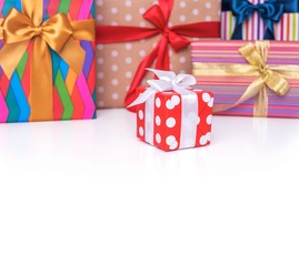 Bright gift boxes on a white background.