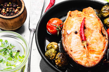 Baked salmon steak
