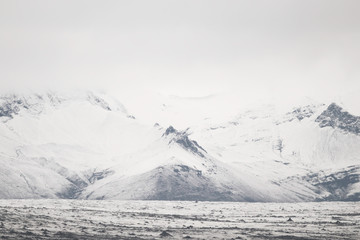 Beautiful winter landscape in Iceland at Vatnajökull National Park. It was at the end of October when at some point it started to snow until everything was covered by the great white