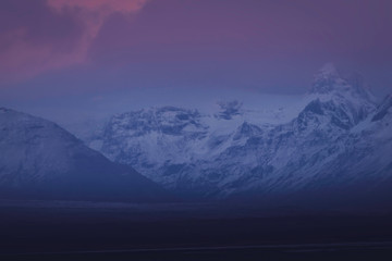 Colorful sunset over Vatnajokull National Park