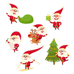 Set of cute Santa, cartoon vector illustration isolated on white