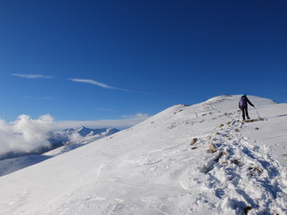 Naklejka na ściany i meble jeune femme en randonnée en montagne en hiver en raquette