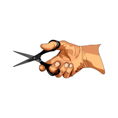 Hand with scissors. Vector illustration on white background