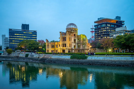Genbaku Dome of Hiroshima Peace Memorial at night