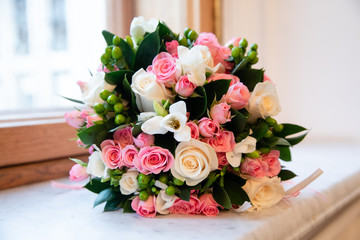 Beautiful bridal bouquet of different flowers
