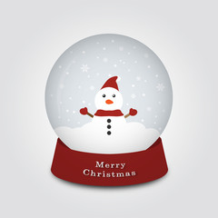 Fototapeta na wymiar Merry Christmas snow globe with snowman on a cold day, Vector illustration.