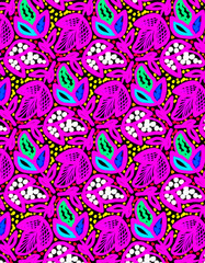 bright pink decorated floral symmetrical pattern for decorative art projects, designs, textile, fabric, wallpaper, backgrounds, cards, templates  and backdrops