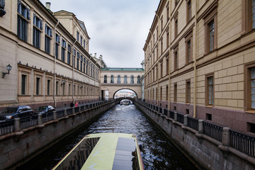 Fototapeta na wymiar Embankment of the Winter Canal River, St. Petersburg, Russia