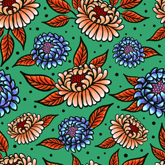 Seamless medievial pattern with fantasy flowers. Floral seamless background for textile, fabric, covers, wallpapers, print, gift wraping, Home decor.