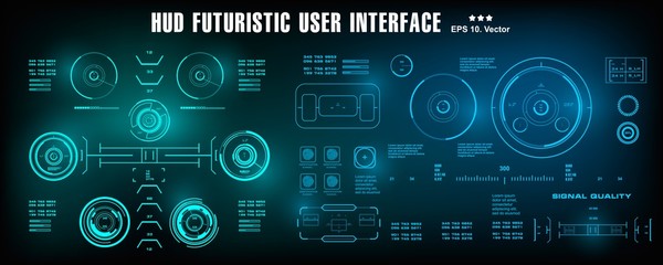 HUD futuristic blue user interface, dashboard display virtual reality technology screen, target