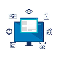 computer with template web and security icons
