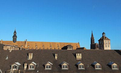 Above the roofs of the old town Strasbourg (France) with view on the Cathedral