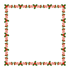 Square frame with Holly berry branch. Border for traditional ornamental wreath from plants for greeting cards for Merry Christmas and Happy New Year.