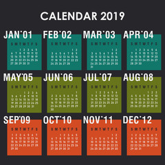 Calendar for 2019 year