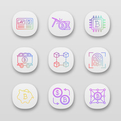 Fototapeta premium Bitcoin cryptocurrency app icons set