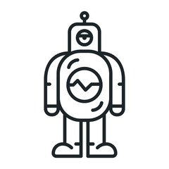 Cute Space Robot Bot Character Flat Line Stroke Icon Pictogram