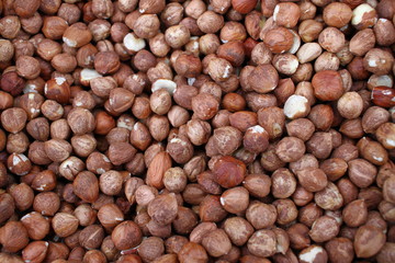 Peeled Hazelnuts pattern. Filbert macro. With clipping path. Organic hazelnuts full frame background texture. Nuts wallpaper. 