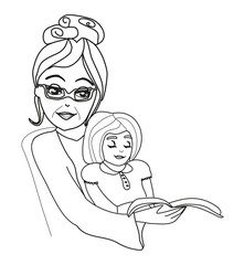 Grandma reads a fairy tale to her granddaughter