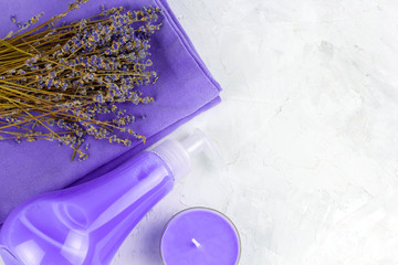 top view flat lay lavender spa set