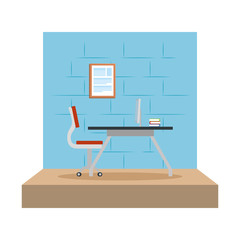 office workplace with desk and desktop scene