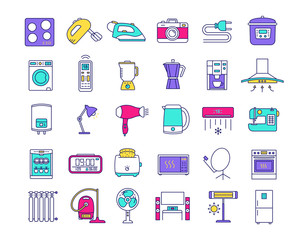Household appliance color icons set