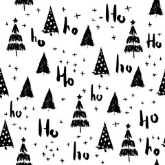 Hohoho and christmas tree seamless pattern handdrawn