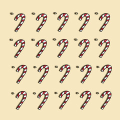 Stylish christmas seamless pattern of red candy canes. Hand drawn holiday  illustration, seasonal greeting card. Merry Christmas and Happy New Year. Wrapping paper