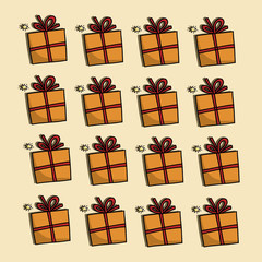 Stylish christmas seamless pattern of gift boxes and presents. Hand drawn holiday  illustration, seasonal greeting card. Merry Christmas and Happy New Year. Wrapping paper