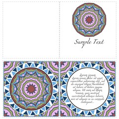 Vintage Invitation card with Mandala pattern. The front and rear side. Beautiful Ornament. Vector illustration.