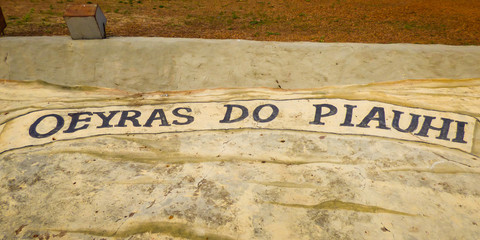Oeiras, Piaui - name of the city and the state written in old Portuguese at Morro do Leme viewpoint (Oeiras, Brazil)
