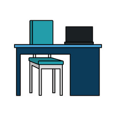 office workplace with desk and laptop scene