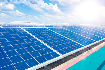 solar power plants, photovoltaic panels arranged in a variety of scenes
