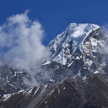 High mountain seen from a place near Machhermo, Gokyo Valley, Nepal.