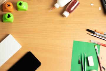 hand using phone white screen on top view