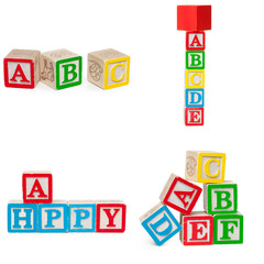 Wooden alphabet blocks isolated on white background