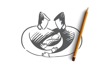 Father, newborn, family, homosexual concept. Hand drawn isolated vector.