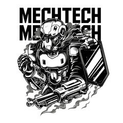 Mech Tech Black n White Illustration