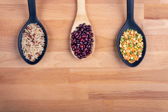 The concept of natural healthy food. Grains beans closeup. Superfood