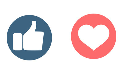 Heart and thumbs up flat style, social network icon with heart. hand like
