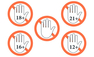 Age Restriction Signs Adults. Limit age icon set Vector.
