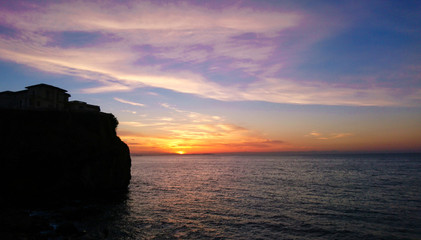 Beautiful sunset over Black sea. Gold sea sunset.