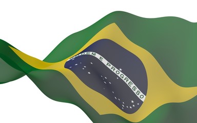 Waving flag of Brazil. Ordem e Progresso. Order and progress. Rio de Janeiro. South America. State symbol. 3D illustration