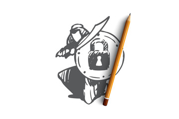Security, reliability, GDPR, Arab, Islam concept. Hand drawn isolated vector.