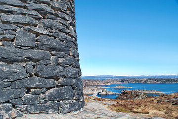The old stone watch tower on the west coast of Norway