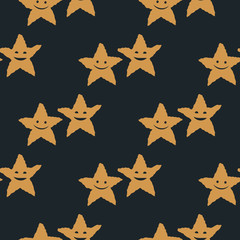 Geometric seamless pattern. Smiling starfish