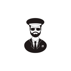 Pilot black icon silhouette. Vector illustration isolated on white background. Flat design style.