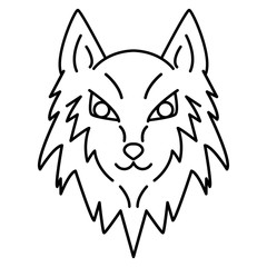 Line art wolf head. Vector illustration. Cartoon style icon logo.