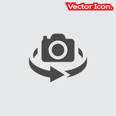 Camera icon isolated sign symbol and flat style for app, web and digital design. Vector illustration.