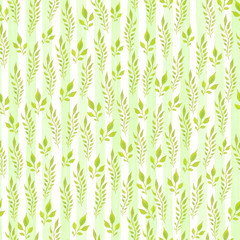 Leaves seamless green leaves floral with green stripes pattern. use for wrapping paper, textiles, trendy wallpaper, watercolour hand paint painted.