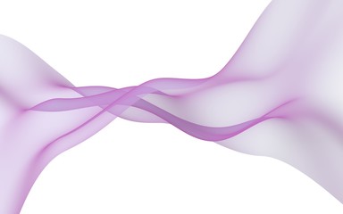 Abstract purple wave. Blue scarf. Bright purple ribbon on white background. Abstract smoke. Raster air background. Vertical image orientation. 3D illustration